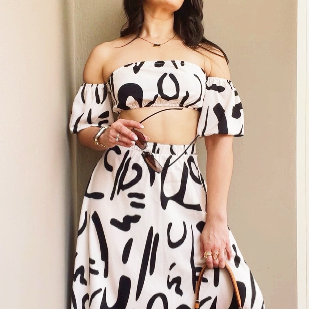 Stylish Off-Shoulder Black and White Dress